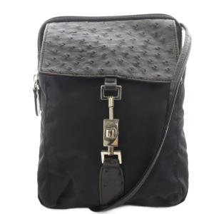 ショルダーバッグ 切替 ナイロン オーストリッチレザー 黒 ブラック /AN6 OH