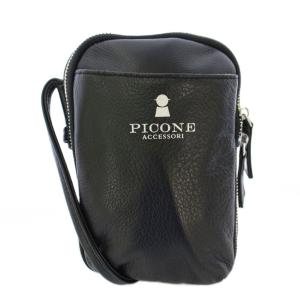 ACCESSORI ダブルファスナーレザーポシェット ショルダーバッグ コンパクト ロゴ ワンカラー 黒