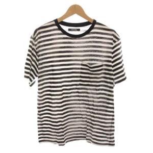 Tシャツ カットソー 半袖 かすれ加工 ボーダー M 黒 ブラック 白 ホワイト 2206-6001-07-M2