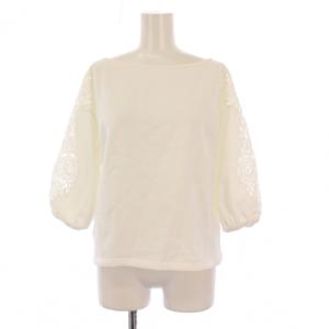 カットソー 七分袖 クルーネック レース 切替 ワンカラー 36 白 ホワイト /BB