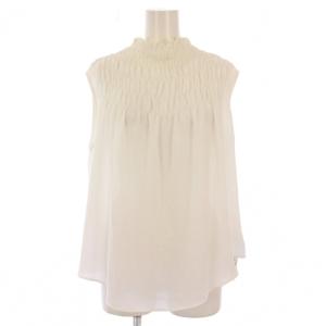 シャツ ブラウス プルオーバー ノースリーブ ハイネック ストレッチ ワンカラー 36 白 ホワイト /BB