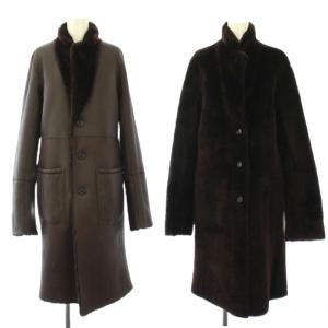 ラムレザーコート ボア リバーシブル アウター ロング丈 切替 34 茶 ブラウン /BB