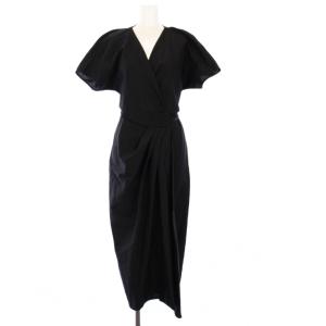 Vネックラップドレス ロングワンピース 半袖 IT38 黒 RP19S6566-SC /KH