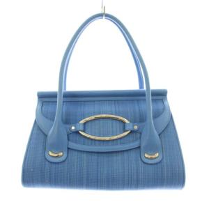 ホースヘア ハンドバッグ フラップ レザー 青 ブルー /KU