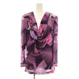 PARIS カットソー 長袖 ドレープ 総柄 プリント シルク 44 紫 パープル /KU