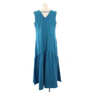Apuweiser-riche Vネックカラーワンピース フレア マキシ ロング ノースリーブ 無地 2 青 ブルー 24366403