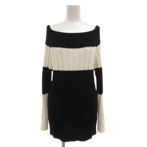 美品 ニット セーター 長袖 リブ ボーダー ローゲージ 白 ホワイト 黒 ブラック /AE