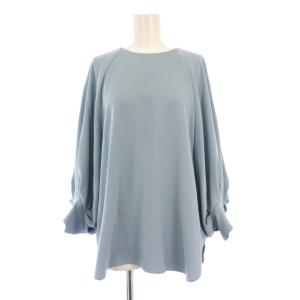 シャツ ブラウス 長袖 クルーネック ストレッチ 無地 38 水色 ライトブルー /BB