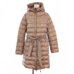 ダウンコート ロング ジップアップ フード ウエストベルト I36 ピンク /BM