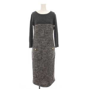 23AW ニットコンビツイードワンピース ロング 長袖 36 グレー 0223431003 /YM