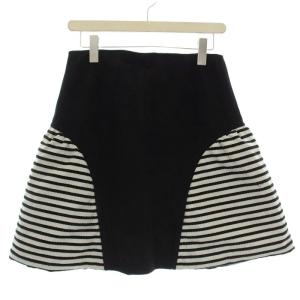 22AW ウール カシミヤ混 スカート ボーダー ひざ丈 フレアスカート 38 黒 白 BD2221-3H-40