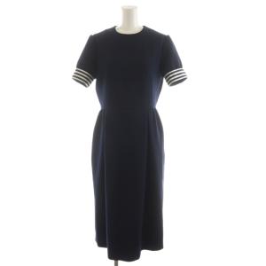 24SS TUCK DRESS コクーンワンピース 38 ネイビー ホワイト