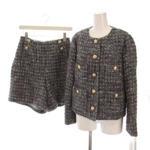 23AW マルチヤーンツイードジャケット ショートパンツ セットアップ 上下 金ボタン 36 グレー 0223401003