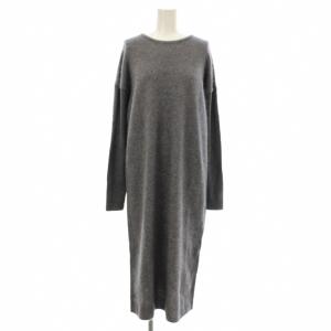 フラッフィ クルーネック ニット ワンピース ミモレ ロング 長袖 ウール カシミヤ混 グレー 64-26-1259-673
