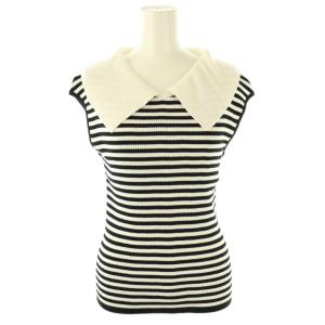 ニット カットソー ノースリーブ ボーダー柄 白 黒 /NR