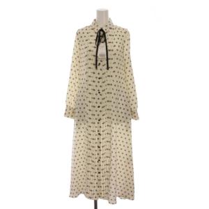 sese フラワーピンタックワンピース ロング シアー シャツワンピース ボウタイ 長袖 36 白 アイボリー