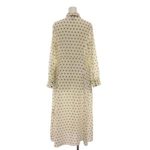 IENA sese フラワーピンタックワンピース ロング シアー シャツワンピース ボウタイ 長袖 36 白 アイボリー