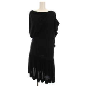 オーブ刺繍 変形 ワンピース ひざ丈 半袖 2 黒 ブラック 16-01-522002 /YM