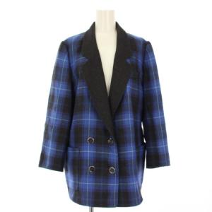 ドーメル DORMEUIL ヴィンテージ テーラードジャケット ダブル チェック柄 11 青 PL-135A