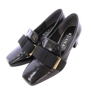 パンプス スクエアトゥ チャンキーヒール フェイクレザー リボン 24cm 黒 ブラック /BB