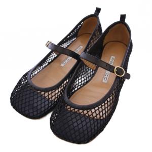 メッシュ メリージェーン パンプス フラットシューズ スクエアトゥ 37 黒 /TK