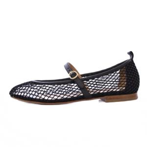 PELLICO メッシュ メリージェーン パンプス フラットシューズ スクエアトゥ 37 黒 /TK