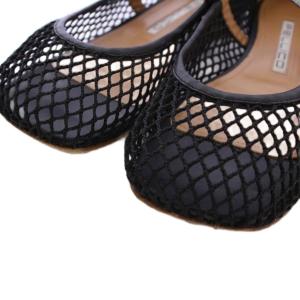 PELLICO メッシュ メリージェーン パンプス フラットシューズ スクエアトゥ 37 黒 /TK