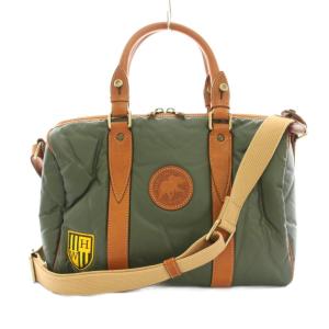 ミニボストンバッグ ハンドバッグ ショルダーバッグ 2way バチュークロス ワッペン カーキ 072004