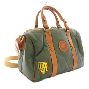 HUNTING WORLD ミニボストンバッグ ハンドバッグ ショルダーバッグ 2way バチュークロス ワッペン カーキ 072004