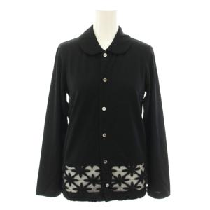 AD2012 カーディガン ラウンドカラー 長袖 レース切替 花柄 シアー S 黒 ブラック TJ-T070
