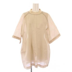 カットソー 半袖 オーバーサイズ クルーネック シアー シースルー 無地 S ベージュ /BB