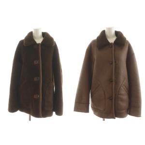 ボアブルゾン ジャケット フェイクムートン くるみボタン リバーシブル アウター M 茶 ブラウン 1625-699-5173