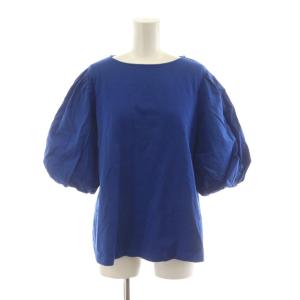 コットンピースダイコンビパフスリーブプルオーバー カットソー 五分袖 S 青 ブルー 12-03-21-03708