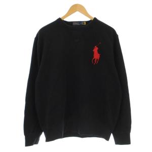 ビッグポニー トレーナー スウェット 長袖 クルーネック 裏起毛 刺繍 M 黒 ブラック /KU