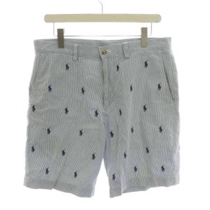 ショートパンツ ハーフパンツ ポニー刺繍 ストライプ W32 青 白 /YM
