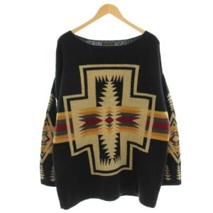 ニット 長袖 ウール 黒 ブラック ネイティブ柄 L相当 8575-4547 /G