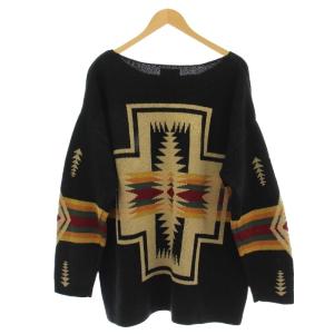 PENDLETON ニット 長袖 ウール 黒 ブラック ネイティブ柄 L相当 8575-4547 /G