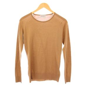 ニット セーター 長袖 クルーネック 薄手 ワンカラー 無地 ウール M 茶 ブラウン /BB