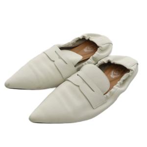 ローファー モカシン ポインテッドトゥ レザー 37 白 ホワイト /AN11