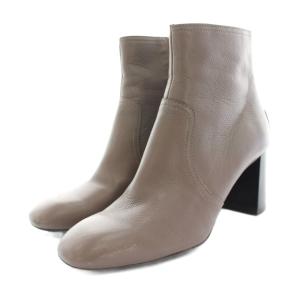 ショートブーツ スクエアトゥ チャンキーヒール スタッズ レザー サイドジップ 37 モカ /YT