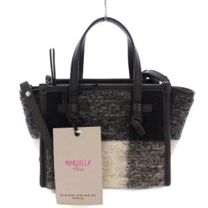 2WAY ハンドバッグ ショルダーバッグ スクエア チェック柄 切替 黒 ブラック グレー タグ付き /BB