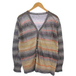 ストラタカーディガン 長袖 総柄 リネン シルク M グレー ベージュ /BM