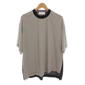 22SS ボーダーコンビネーションTシャツ カットソー ストライプ 半袖 2 黒 ブラック 白 ホワイト