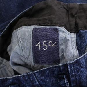 45R 麻世妙ダックパンツ デニム ジーンズ ワイド ジップフライ 麻 リネン F インディゴ 8026023