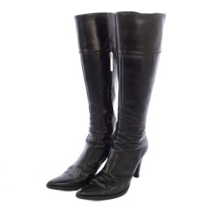 ロングブーツ ポインテッドトゥ レザー 36.5 ブラック /TK