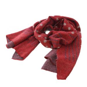 ウール縮絨 マフラー ストール ドット柄 赤 グレー /TK