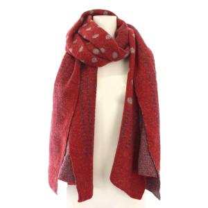 45R ウール縮絨 マフラー ストール ドット柄 赤 グレー /TK