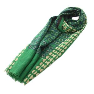 ストール マフラー 総柄 フリンジ 緑 グリーン 黒 ブラック 青 ブルー /YT