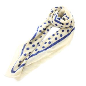 ストール マフラー フリンジ ドット柄 白 ホワイト 青 ブルー 茶 ブラウン /YT