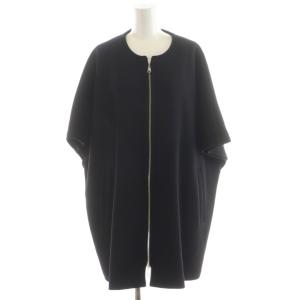 ケープコート ロング ノーカラー ジップアップ ウール カシミヤ混 アウター S 黒 ブラック U233-027